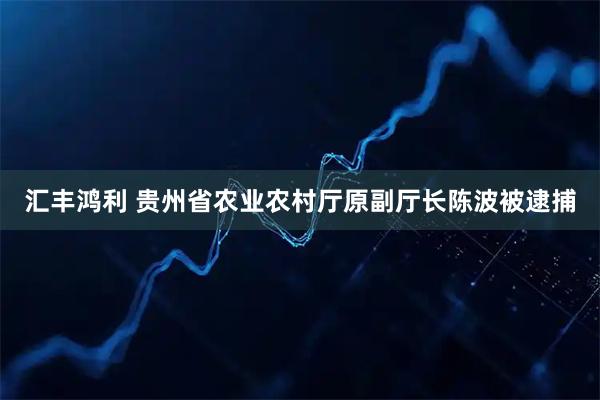 汇丰鸿利 贵州省农业农村厅原副厅长陈波被逮捕